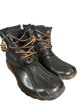 Steve Madden Black Duck Rain Boots with Tan Laces